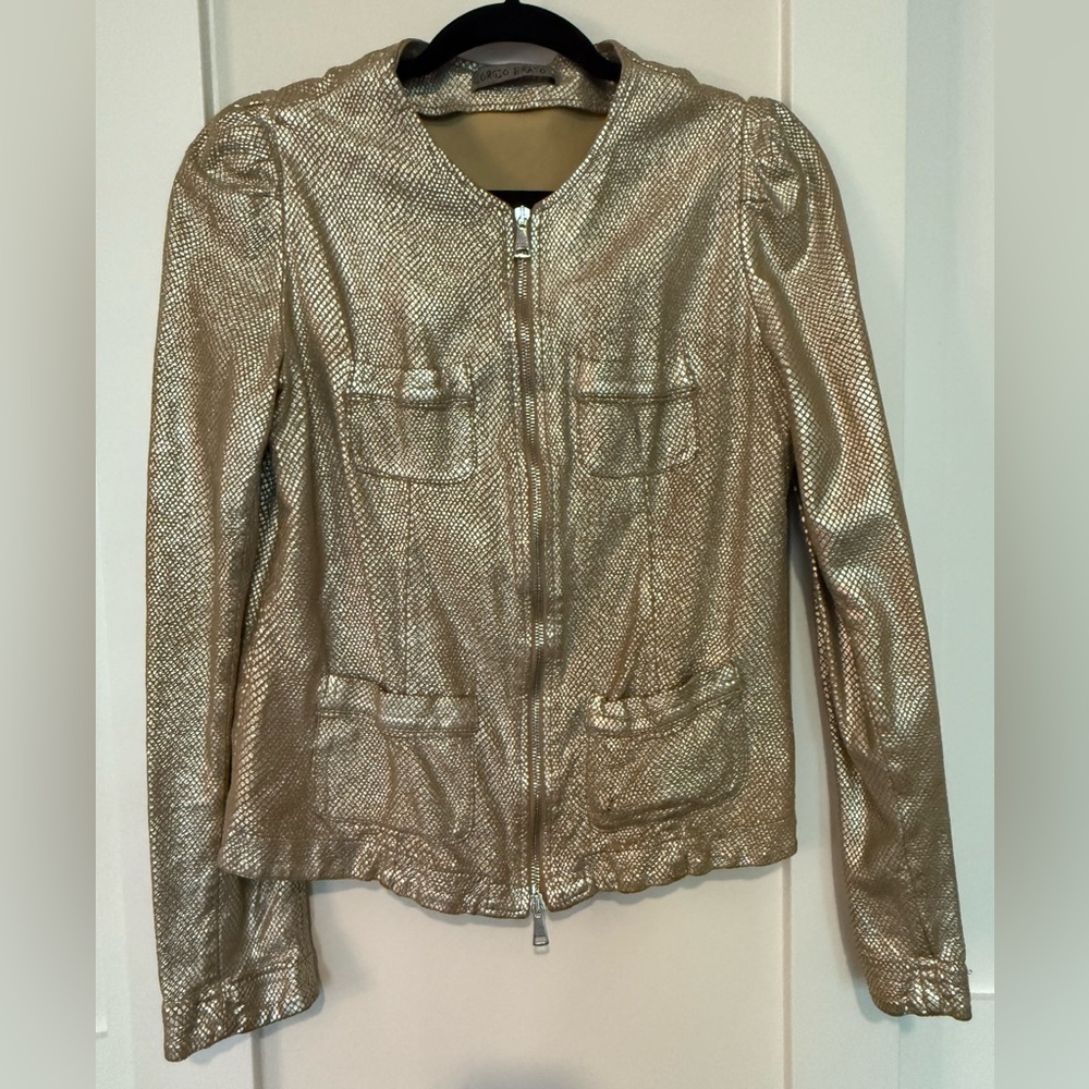GIORGIO BRATO Metallic Gold Biker Jacket Classy EU Size 44 US 8 Medium